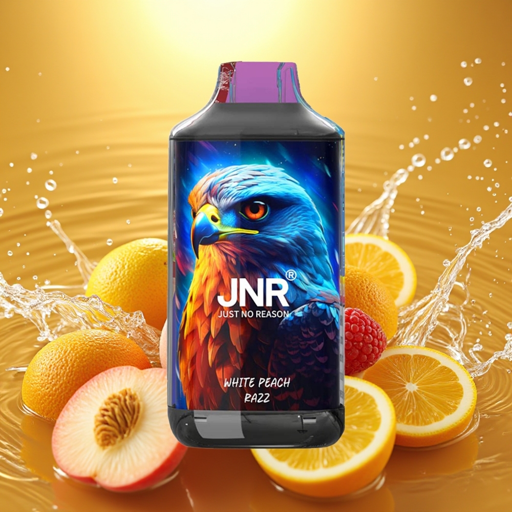 JNR Falcon 16000 Puffs 850mAh 22ml Dual Mesh Coil Type C/Lightning LED Display 0%/2% Pêssego Branco Razz JNR Falcon 16000 Puffs 850mAh 22ml Dual Mesh Coil Type C/Lightning LED Display 0%/2% Pêssego Branco Razz