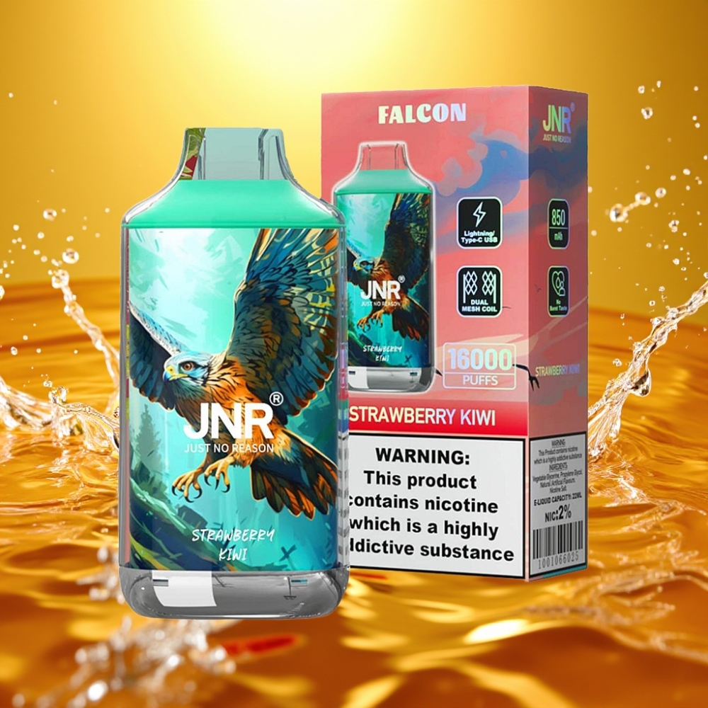 JNR Falcon 16000 Puffs 850mAh 22ml Dual Mesh Tipo C & LED Morango Kiwi