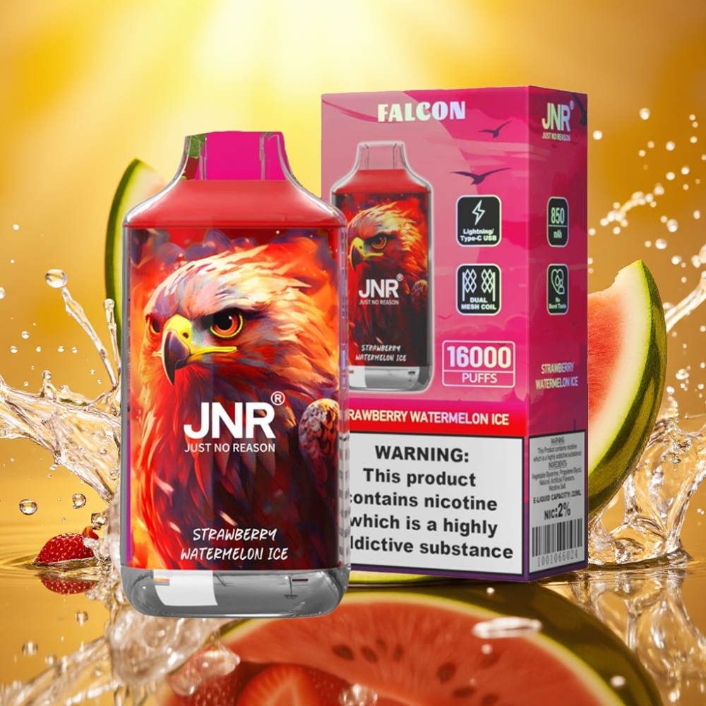JNR Falcon 16000 Puffs 850mAh 22ml Dual Mesh Tipo C & LED Morango Melancia Gelo