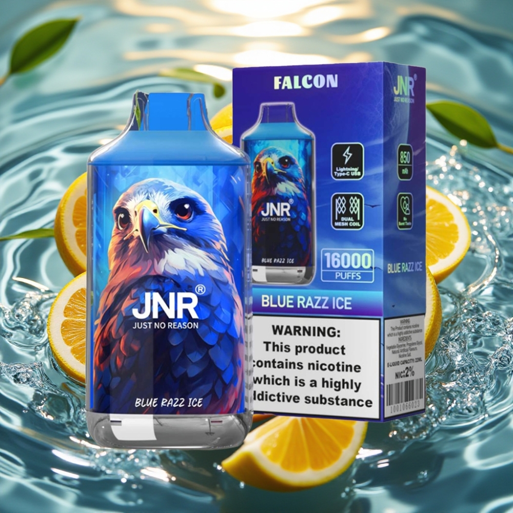 JNR Falcon 16000 Puffs Recarregável 850mAh 22ml Dual Mesh Tipo-C Blue Razz Ice