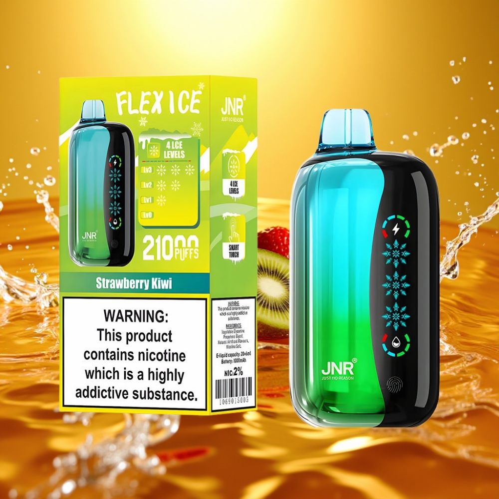 JNR Flex Ice 21000 Puffs 26ml Touch Screen 1.2 Ohm Dual Mesh Morango Kiwi