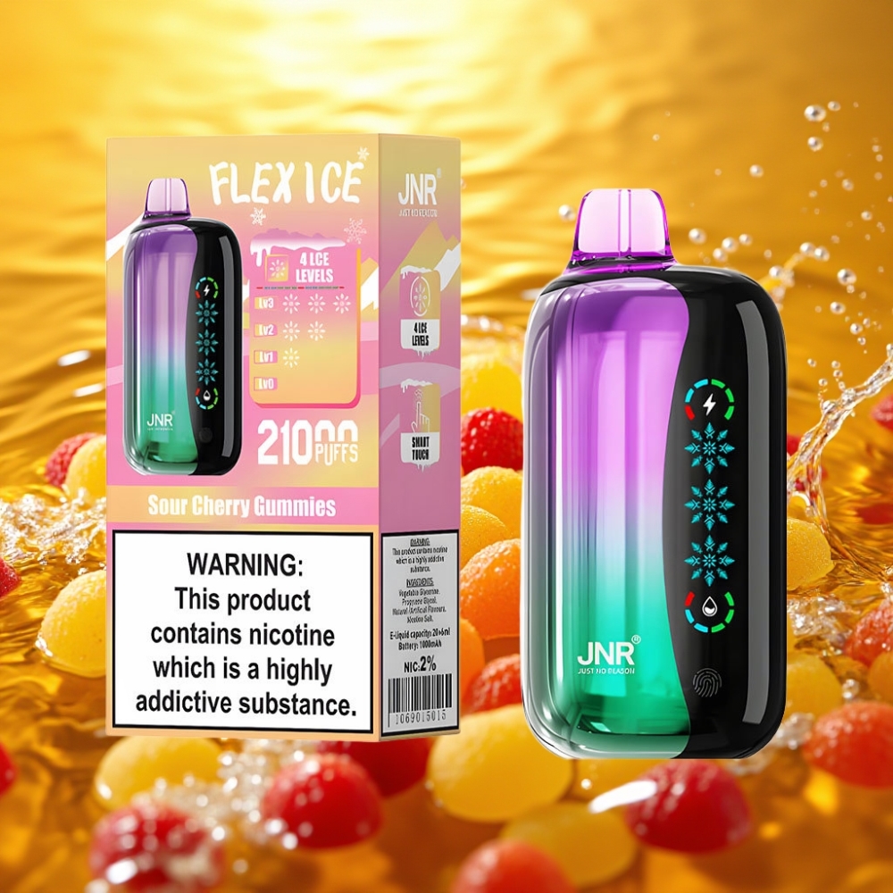 JNR Flex Ice 21000 Puffs 26ml Touch Screen Ajustável Geladinhas Cereja Ácida