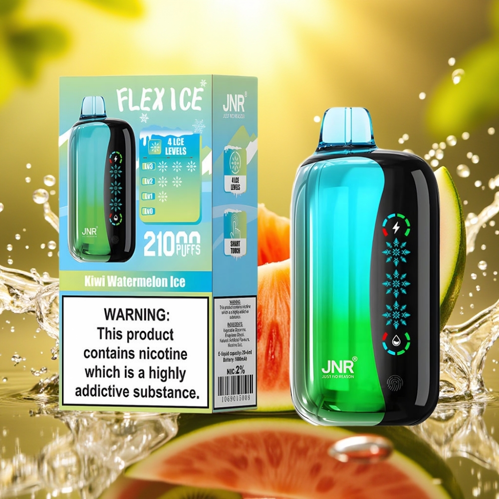 JNR Flex Ice 21000 Puffs Disposable Vape Kiwi Melancia Gelo 26ml 1000mAh 1.2Ohm Dual Mesh Type-C