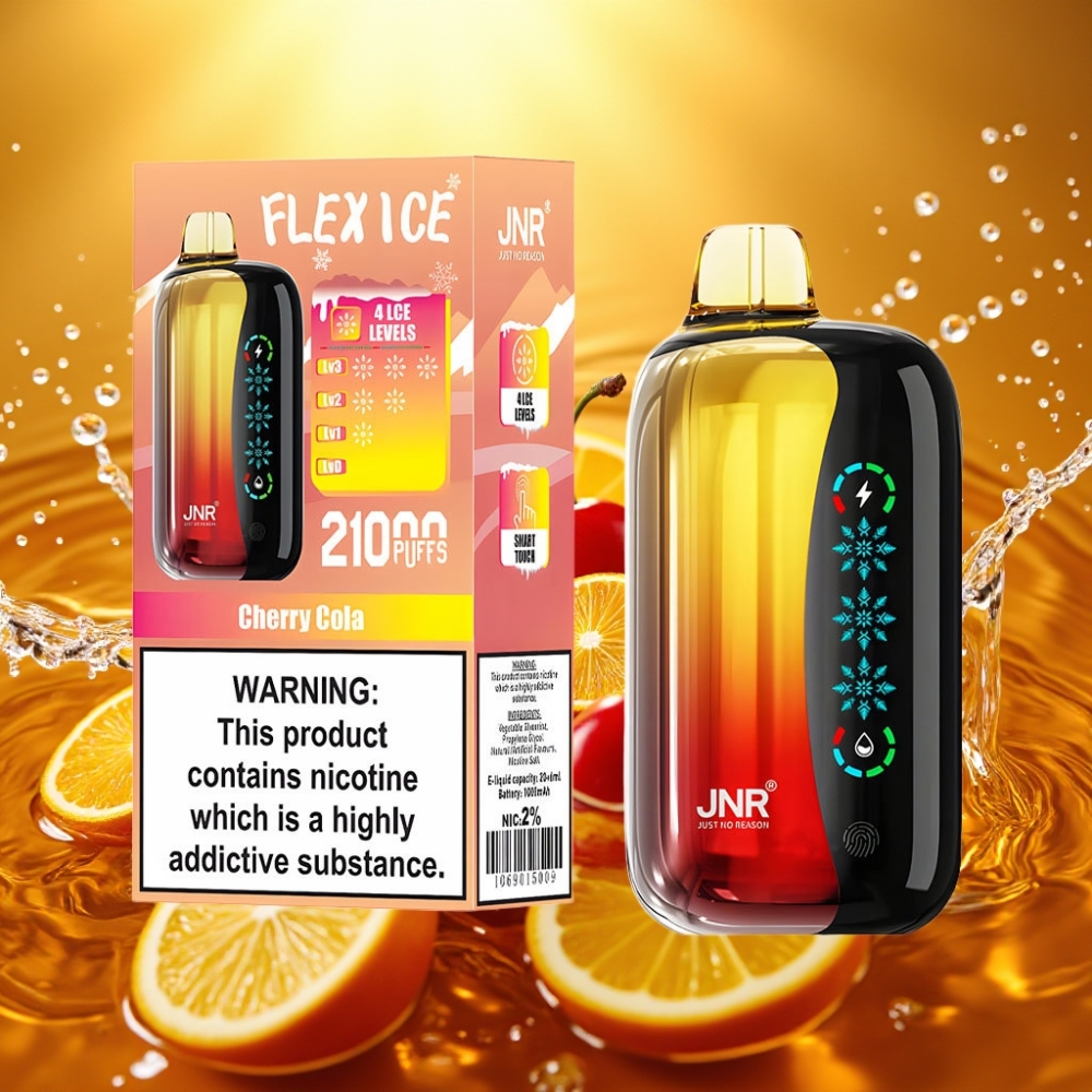 JNR Flex Ice 21000 Puffs Toque Gelo 26ml Cereja-Cola Fluxo Ajustável Tipo-C Dual Mesh 1.2 Ohm