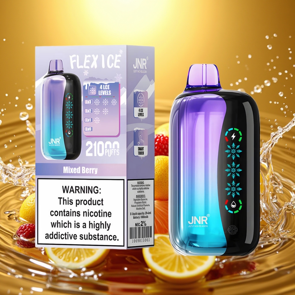 JNR Flex Ice 21000 Puffs Toque Gelo 26ml Fluxo de Ar Ajustável Bagas Misturadas