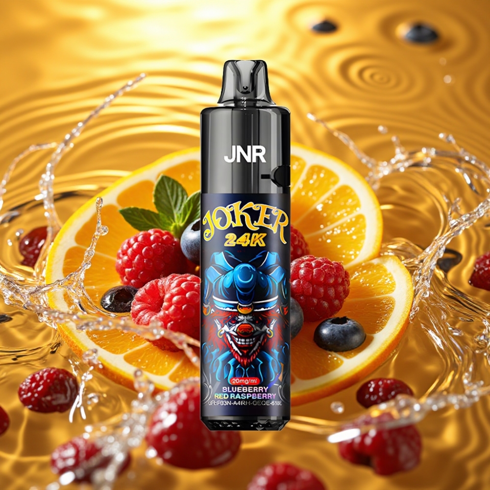 JNR Joker 24K Puffs Disposable Vape 2+10ml Recarregável Mirtilo Framboesa Vermelha TPD 2% 800mAh Type-C