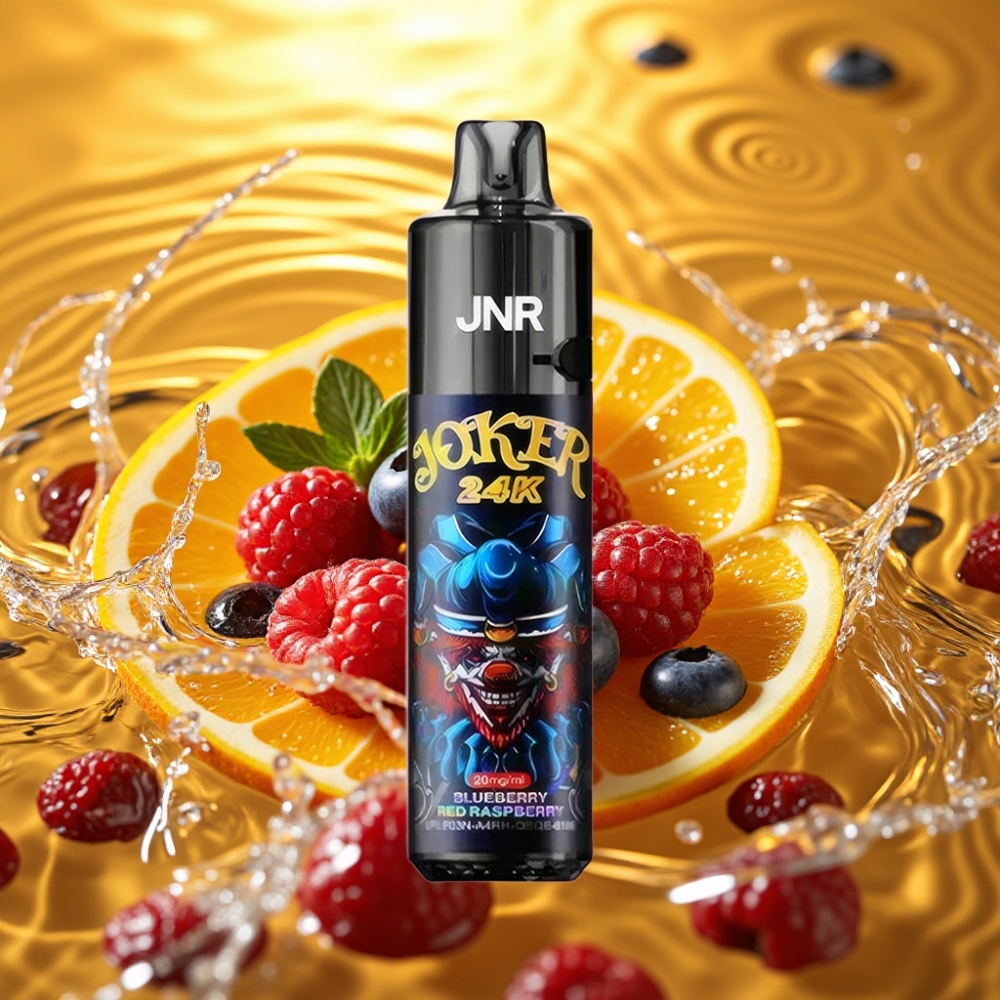 JNR Joker 24K Puffs Disposable Vape 2+10ml Recarregável Mirtilo Framboesa Vermelha TPD 2% 800mAh Type-C