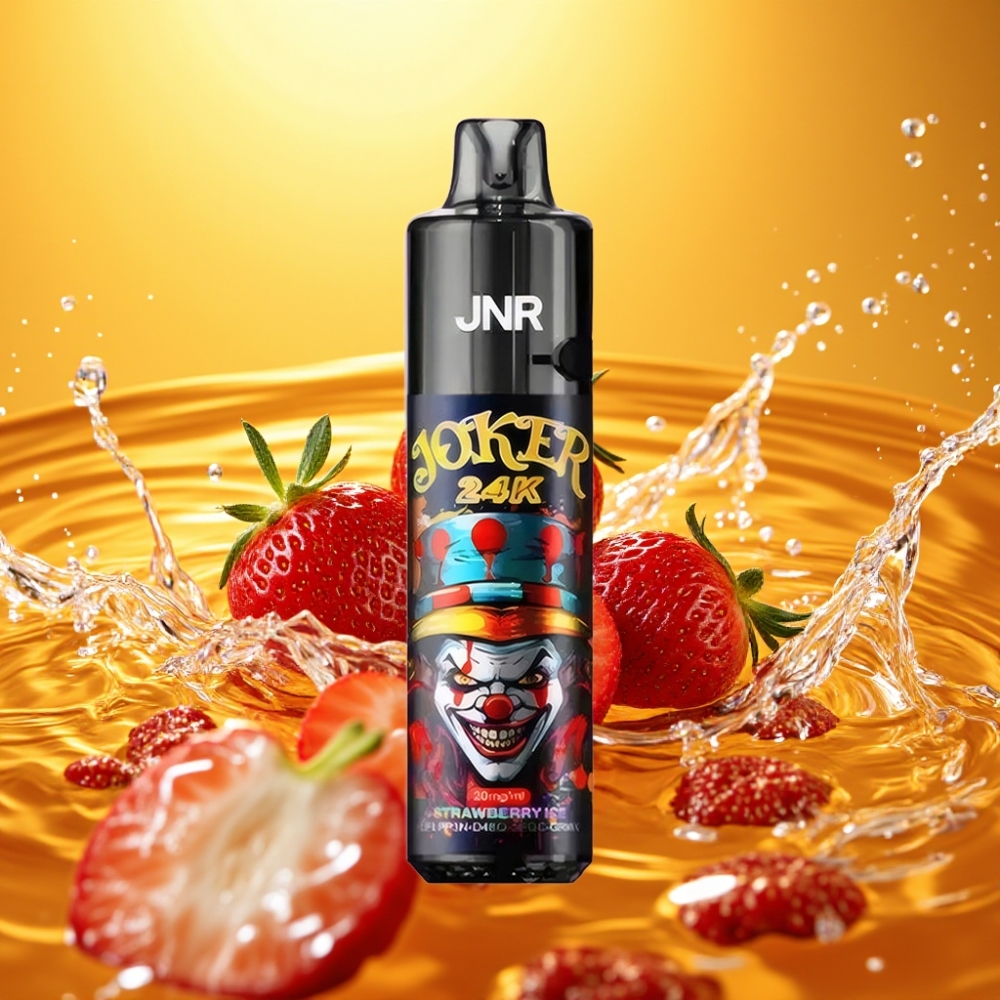 JNR Joker 24K Puffs Disposable Vape Morango Gelo 2+10ml Recarregável 800mAh Tipo-C
