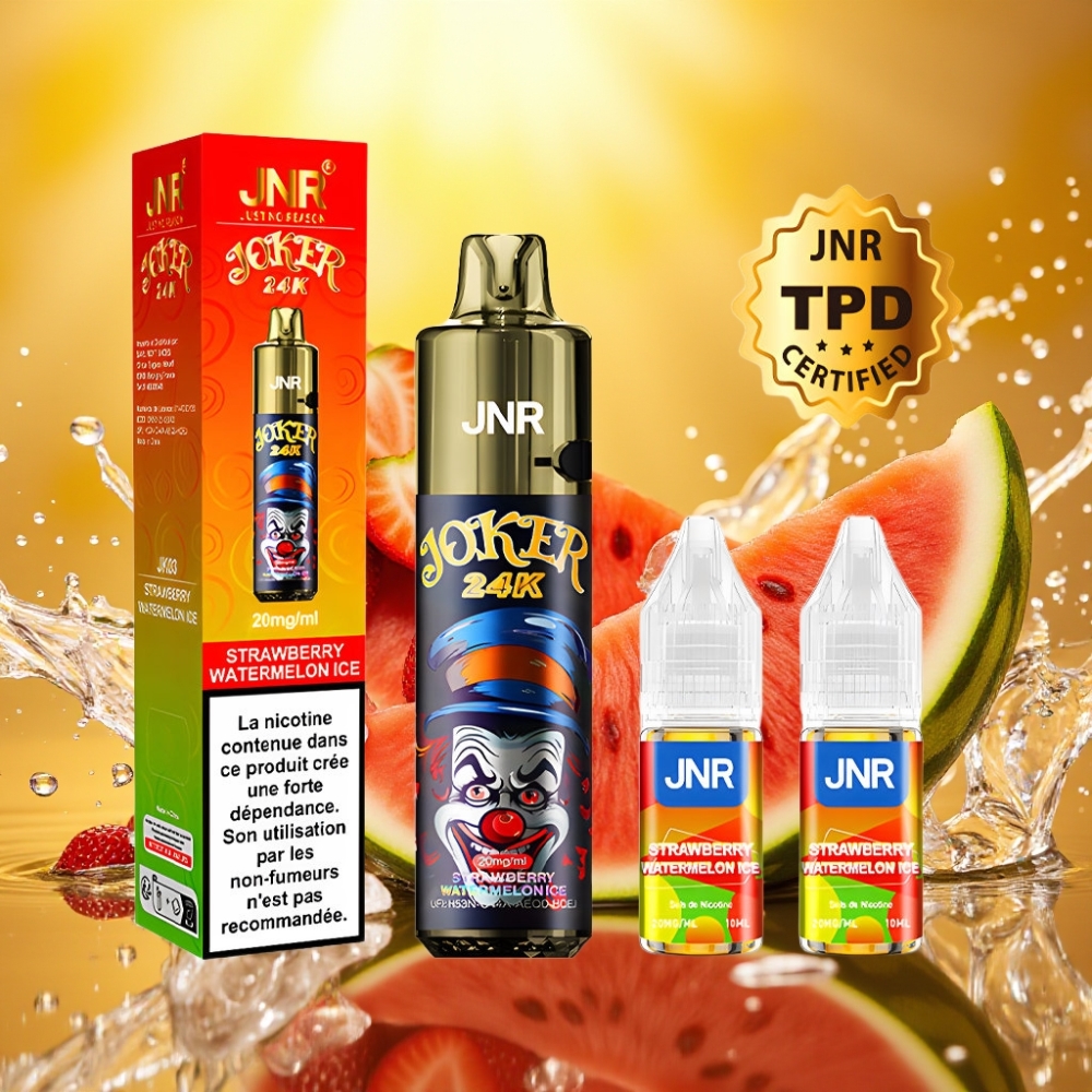 JNR Joker 24K Puffs Recarregável 2+10ml Morango Melancia Gelo USB-C 800mAh