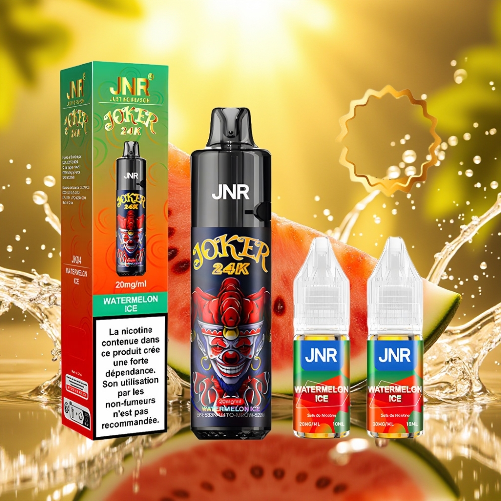JNR Joker 24K Puffs Recarregável 2+10ml Nível Visível 800mAh Tipo-C Melancia Gelo