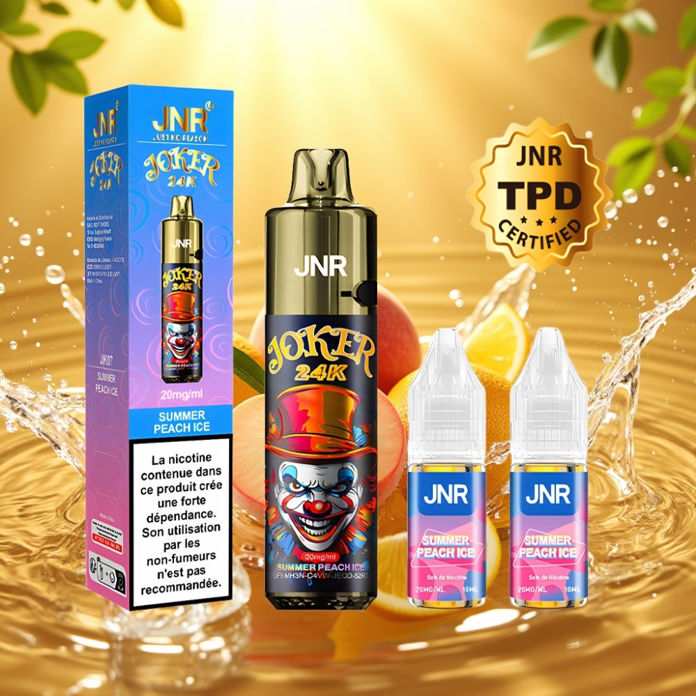 JNR Joker 24K Puffs Recarregável 2+10ml Summer Peach Ice 800mAh Tipo-C TPD