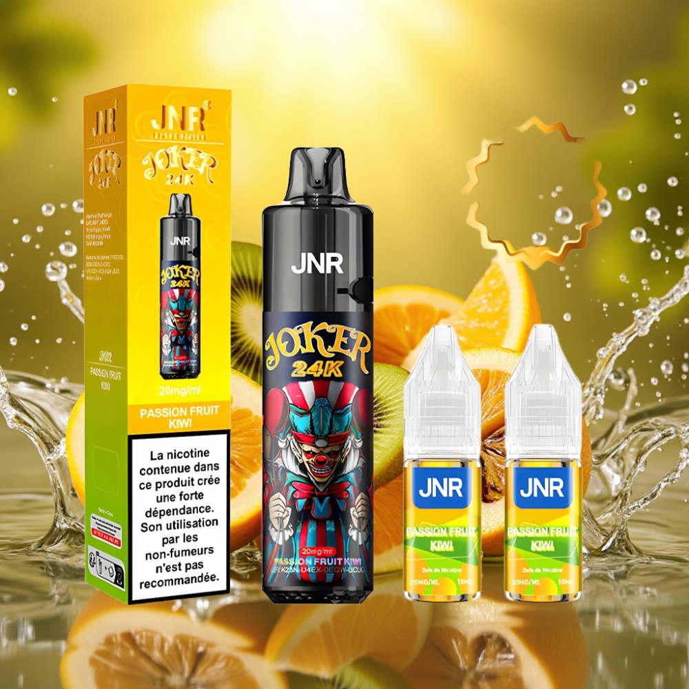 JNR Joker 24K Puffs Recarregável 2+10ml Tipo-C Maracujá Kiwi Disposable Vape