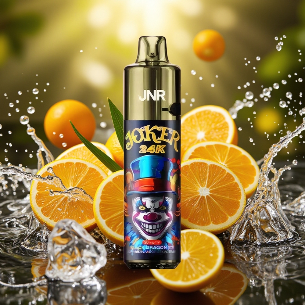 JNR Joker 24K Puffs Recarregável Pod 2+10ml Nível Visível 800mAh Tipo-C Dragão Negro Gelo