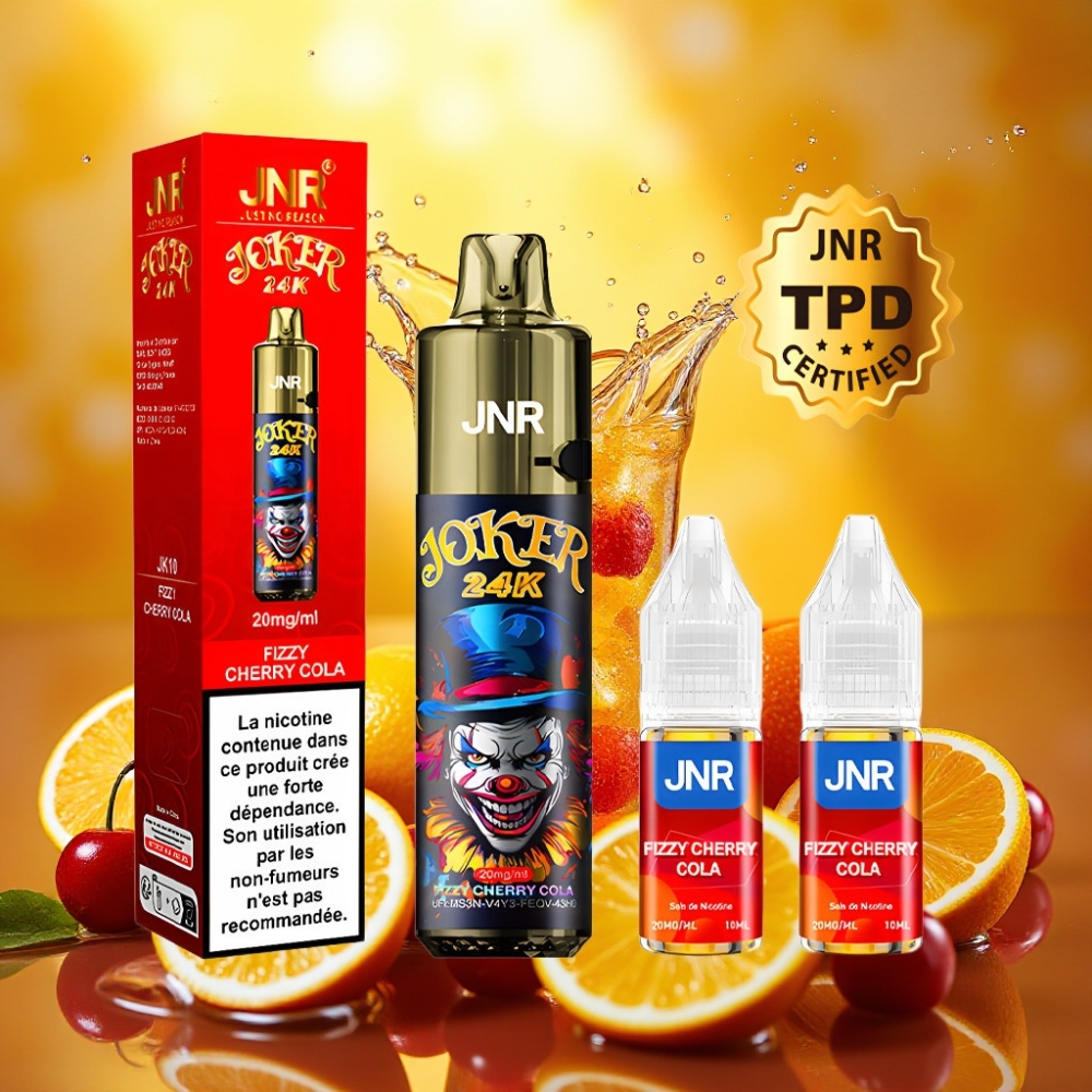 JNR Joker 24K Puffs Recarregável Refil Lateral Visível 800mAh Tipo-C Cereja Cola Fizz