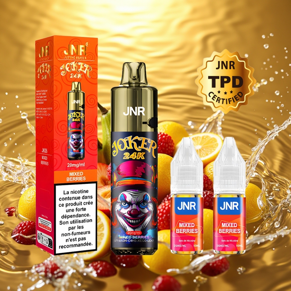 JNR Joker 24K Puffs Refillable 2+10ml Tipo-C 800mAh TPD 2% Nicotina Frutas Vermelhas