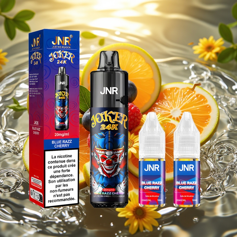 JNR Joker 24K Puffs Refillable Pod 2+10ml TPD Blue Razz Cereja Disposable Vape