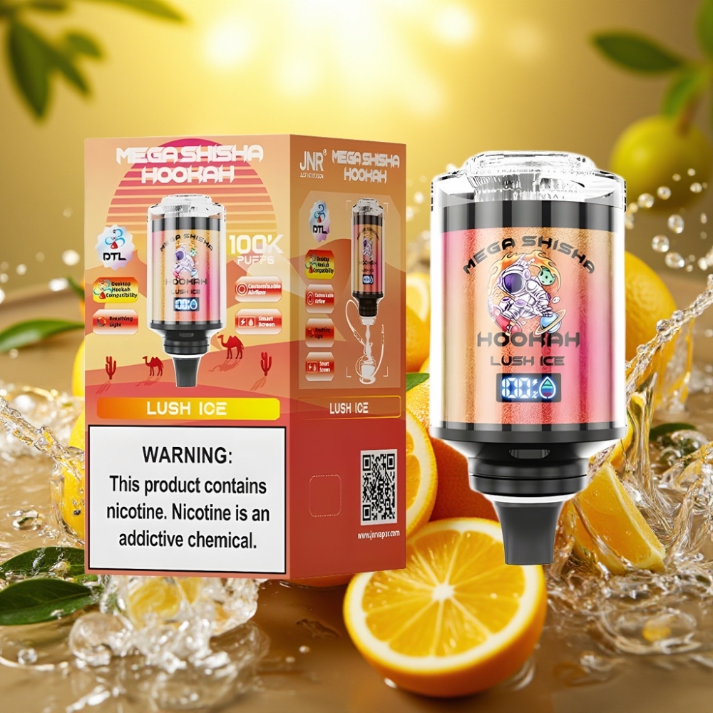 JNR Mega Shisha Hookah 100K 60mL 2200mAh Tipo-C Tela Inteligera Fluxo Ajustável Gelo Refrescante