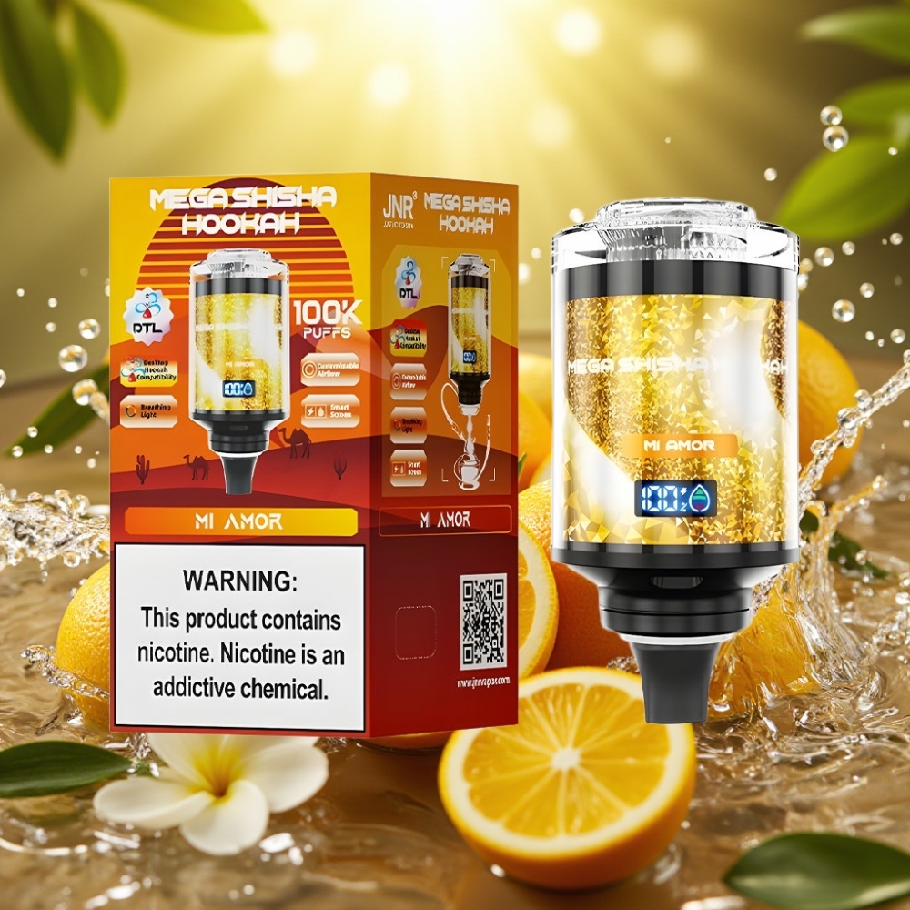 JNR Mega Shisha Hookah 100K 70.2mm×270mm×143.2mm 60ml 2200mAh Type-C Smart Screen Ajustável Meu Amor