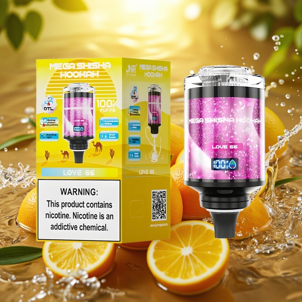 JNR Mega Shisha Hookah 100K Desktop 70,2×270×143,2mm 60ml 2200mAh Tipo-C Luz Tela Amor 66