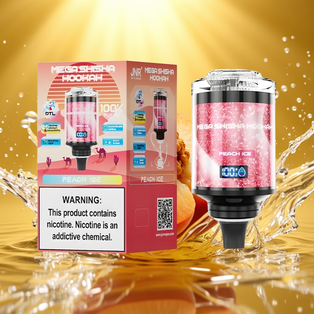 JNR Mega Shisha Hookah 100K Desktop Compatível 60ml Tipo-C Pêssego Gelo Tela Inteligera 2200mAh