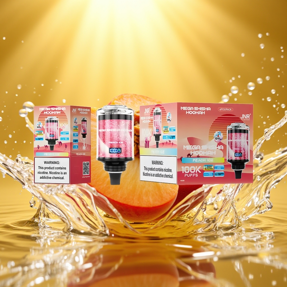 JNR Mega Shisha Hookah 100K Desktop Compatível 60ml Tipo-C Pêssego Gelo Tela Inteligera 2200mAh