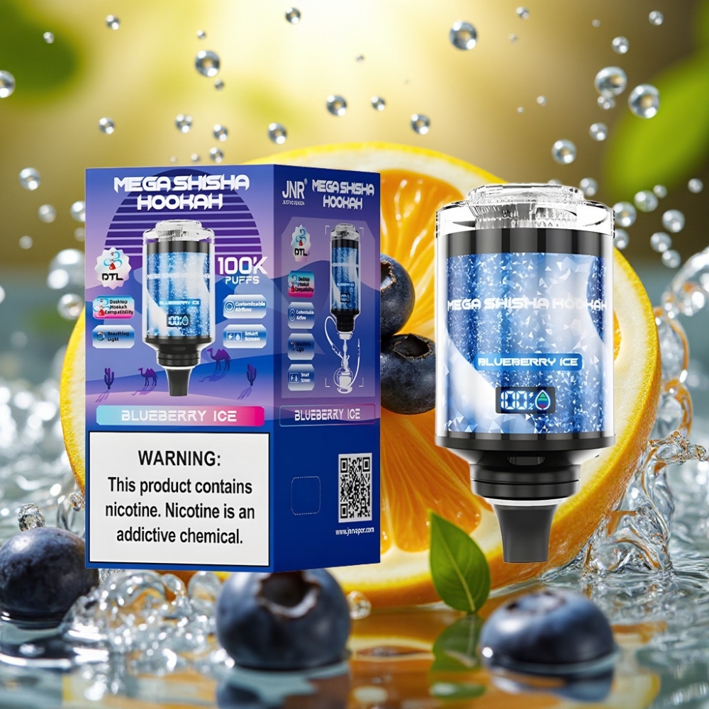 JNR Mega Shisha Hookah 100K Desktop Compatível Mirtilo Gelo Tela Inteligera Fluxo de Ar Ajustável Bateria 2200mAh