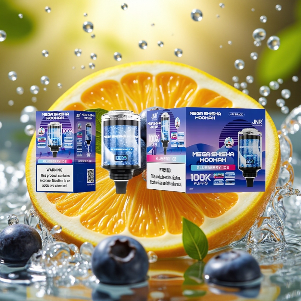 JNR Mega Shisha Hookah 100K Desktop Compatível Mirtilo Gelo Tela Inteligera Fluxo de Ar Ajustável Bateria 2200mAh