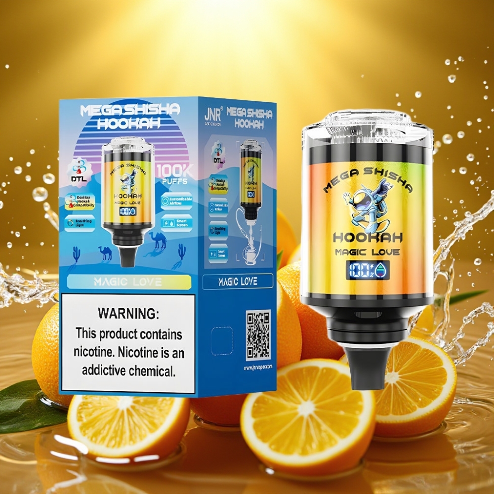 JNR Mega Shisha Hookah 100K Desktop Compatibilidade 60ml 2200mAh Tipo-C Luz Interativa Tela Inteligente Fluxo Ajustável Amor Mágico
