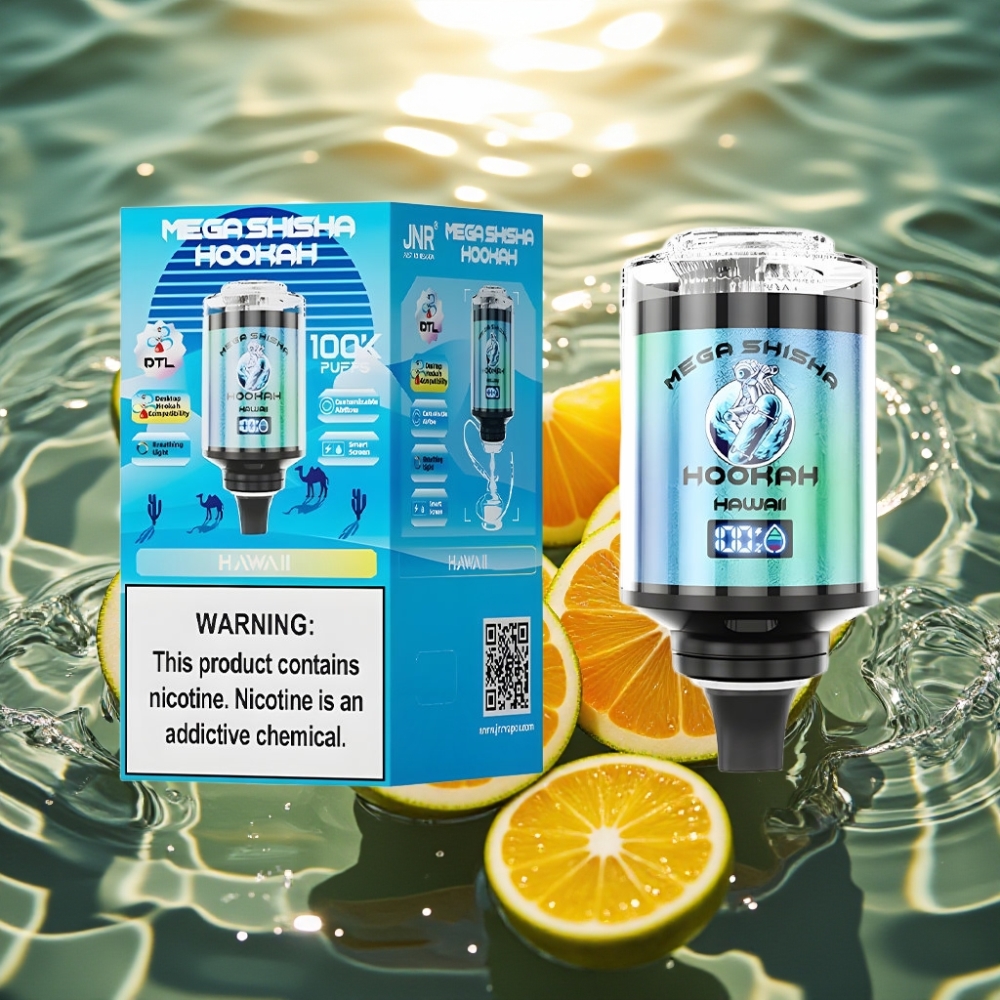 JNR Mega Shisha Hookah 100K Desktop Compatibilidade Havaí 70,2mm×270mm×143,2mm 60ml 2200mAh Type-C Tela Inteligera Fluxo de Ar Ajustável 2% Nicotina