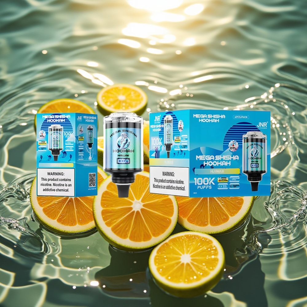 JNR Mega Shisha Hookah 100K Desktop Compatibilidade Havaí 70,2mm×270mm×143,2mm 60ml 2200mAh Type-C Tela Inteligera Fluxo de Ar Ajustável 2% Nicotina