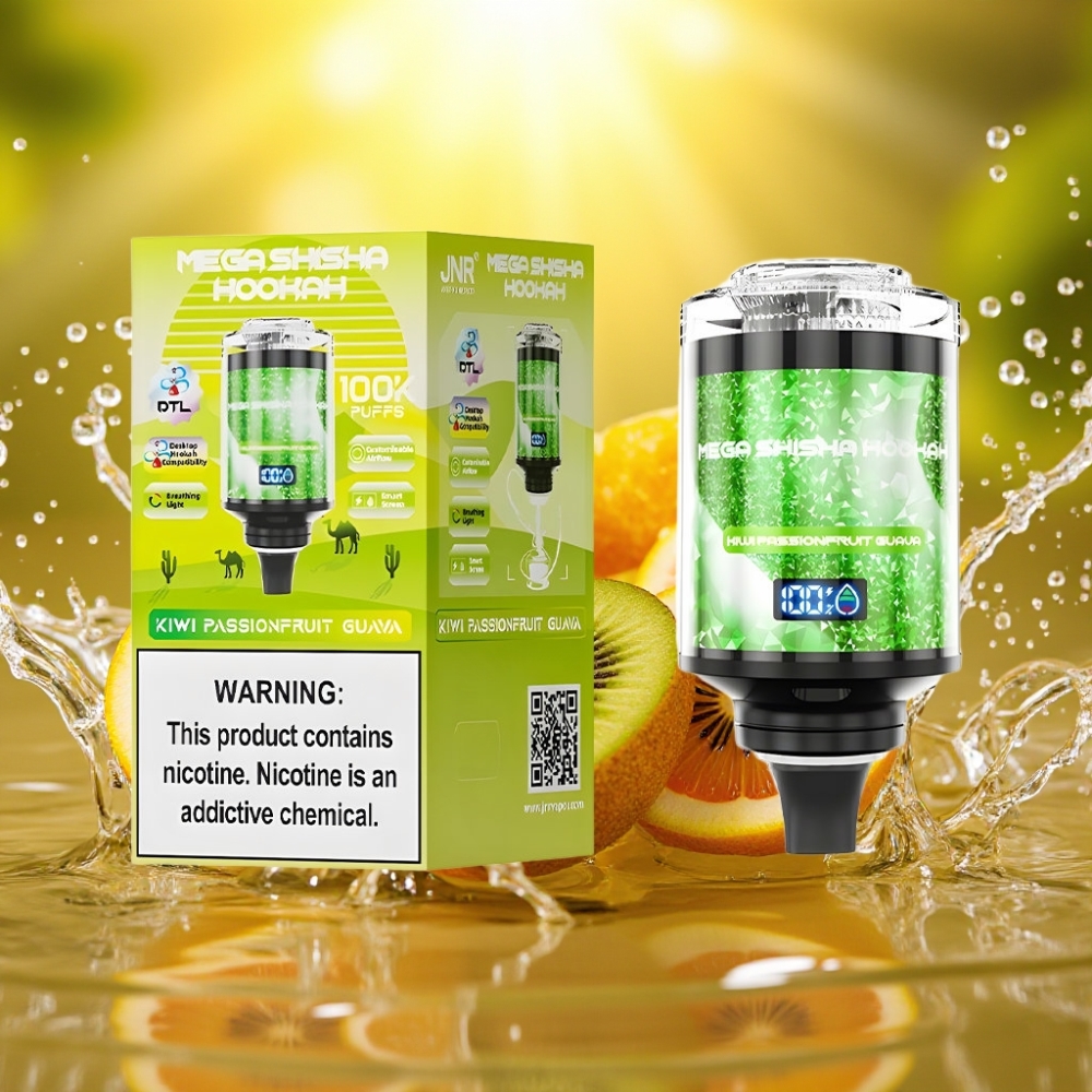 JNR Mega Shisha Hookah 100K Desktop Tipo-C Tela Inteligera Fluxo Ajustável Sabor Maracujá Kiwi Goiaba