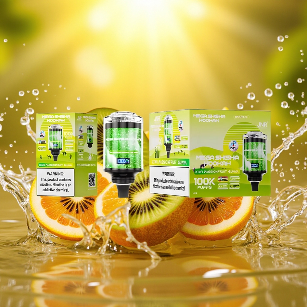 JNR Mega Shisha Hookah 100K Desktop Tipo-C Tela Inteligera Fluxo Ajustável Sabor Maracujá Kiwi Goiaba