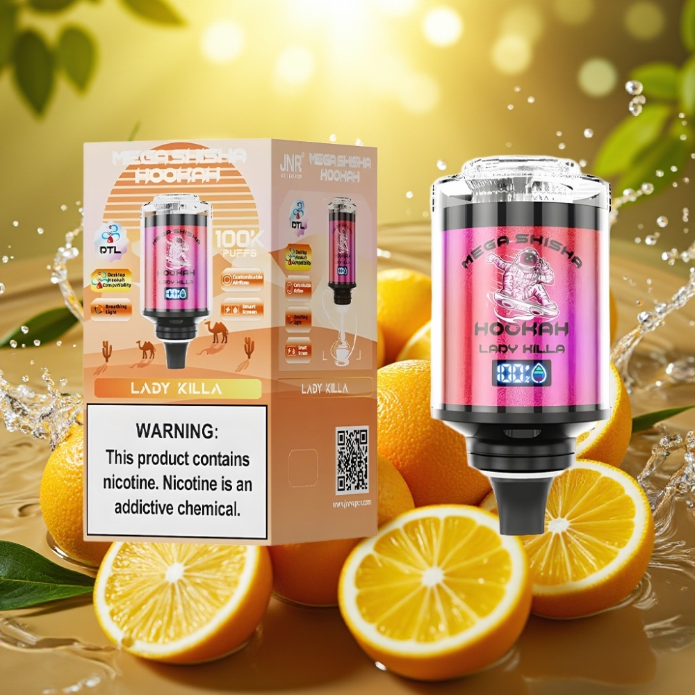 JNR Mega Shisha Hookah 100K Lady Killa Tela Interativa Fluxo Ajustável Bateria 2200mAh Tipo-C