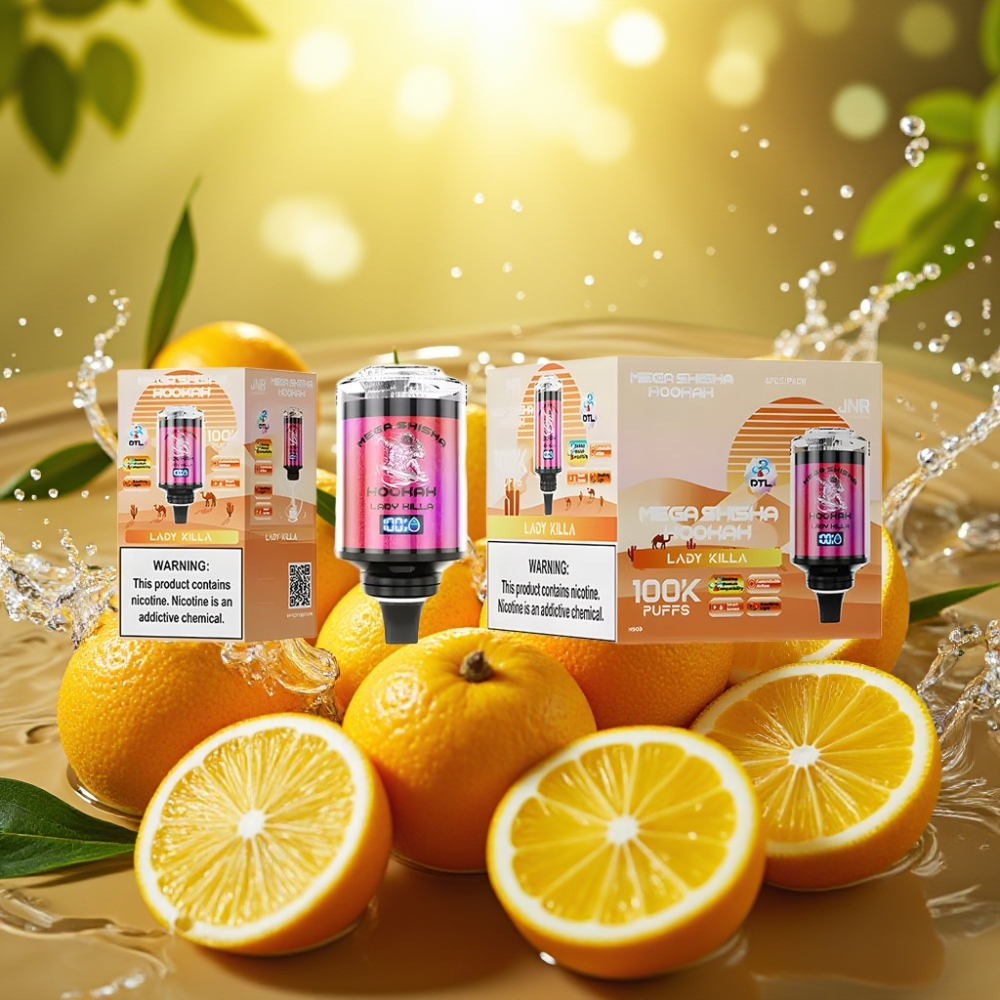 JNR Mega Shisha Hookah 100K Lady Killa Tela Interativa Fluxo Ajustável Bateria 2200mAh Tipo-C
