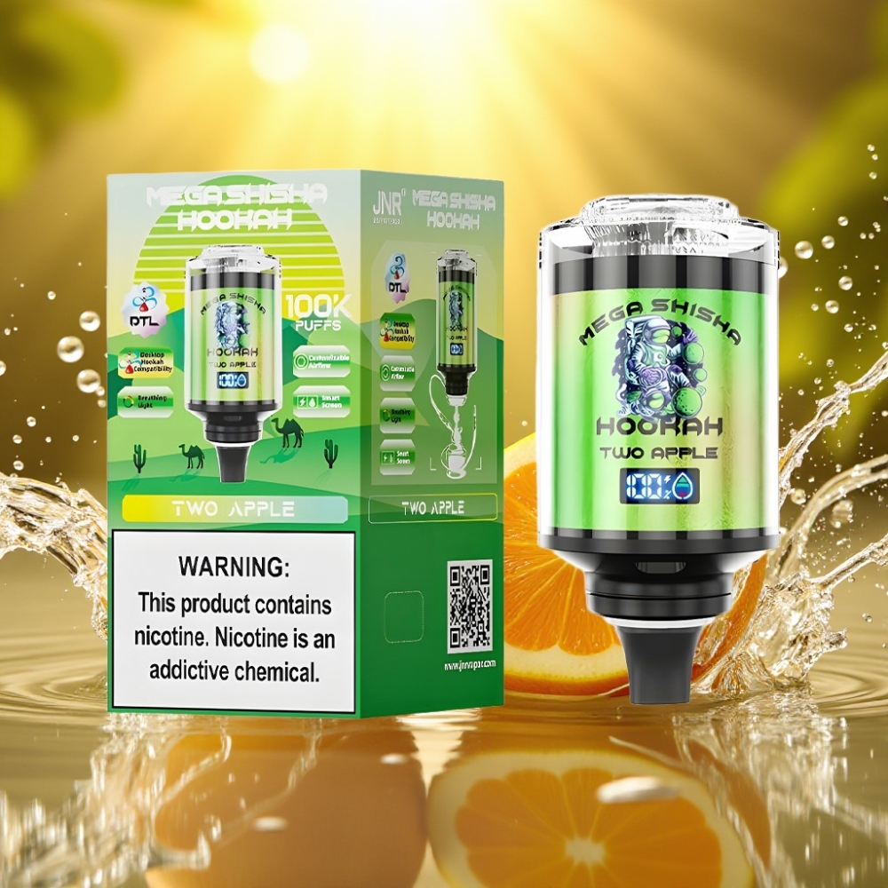 JNR Mega Shisha Hookah 100K Two Apple (Maçã Dupla) Desktop 60mL 2200mAh Tipo-C Tela Inteligera Fluxo Ajustável