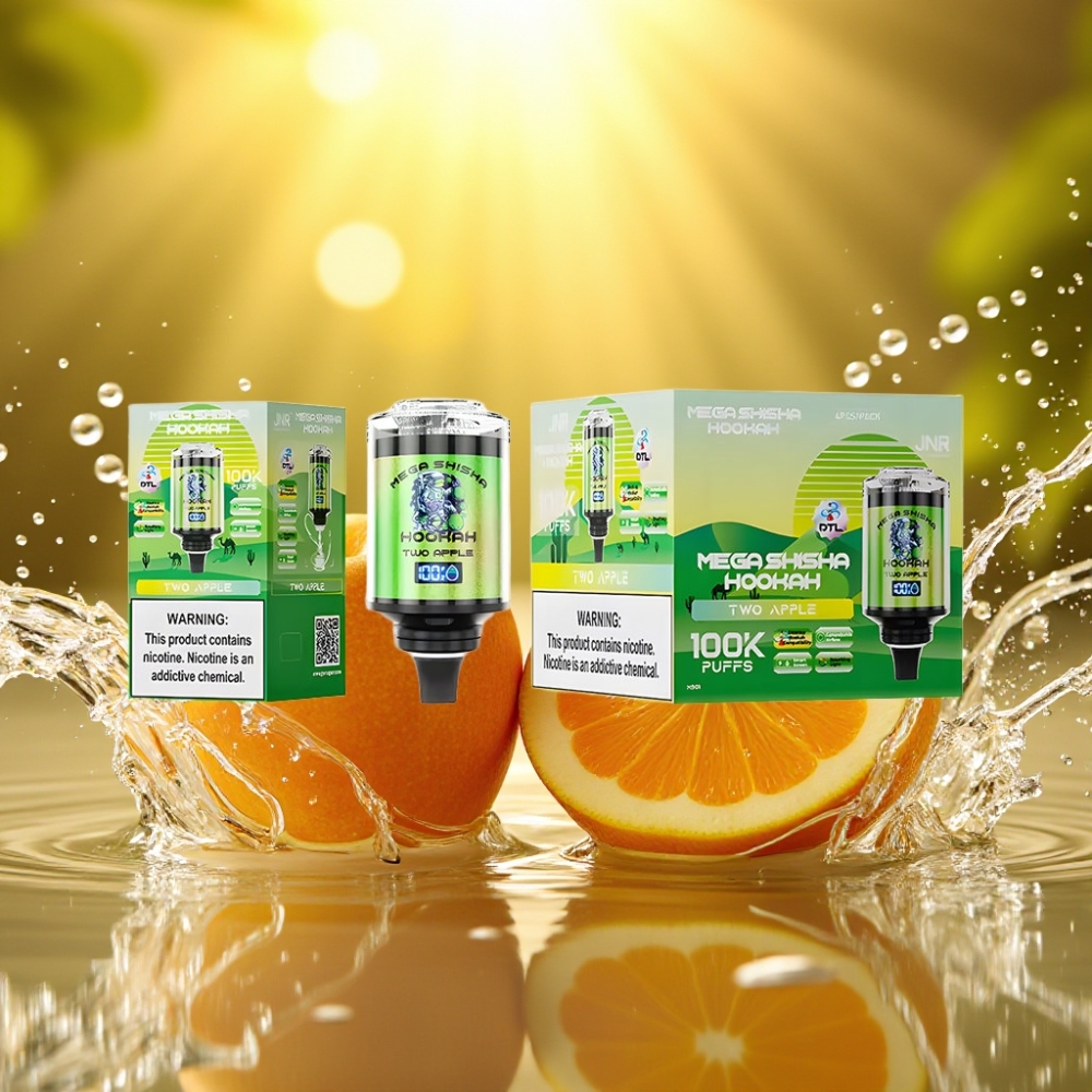 JNR Mega Shisha Hookah 100K Two Apple (Maçã Dupla) Desktop 60mL 2200mAh Tipo-C Tela Inteligera Fluxo Ajustável