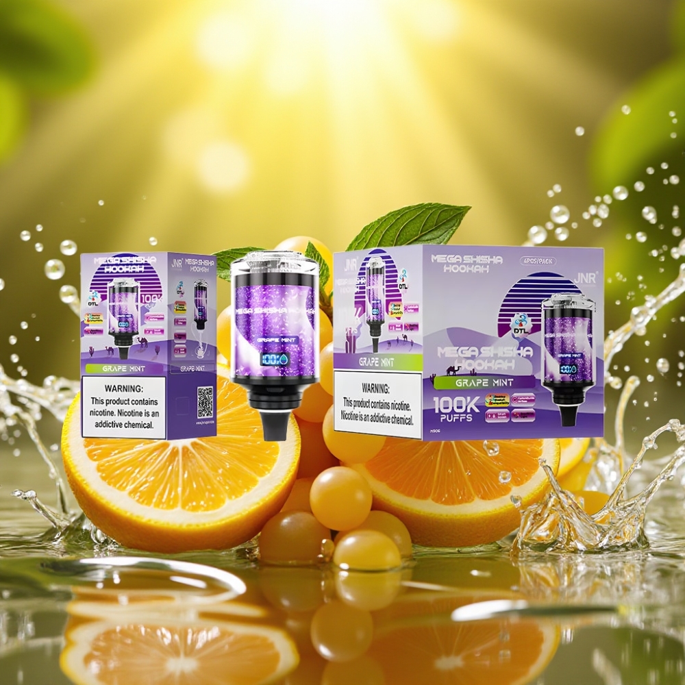 JNR Mega Shisha Hookah 100K Uva Hortelã 60ml 2200mAh Tela Inteligera Fluxo Ajustável