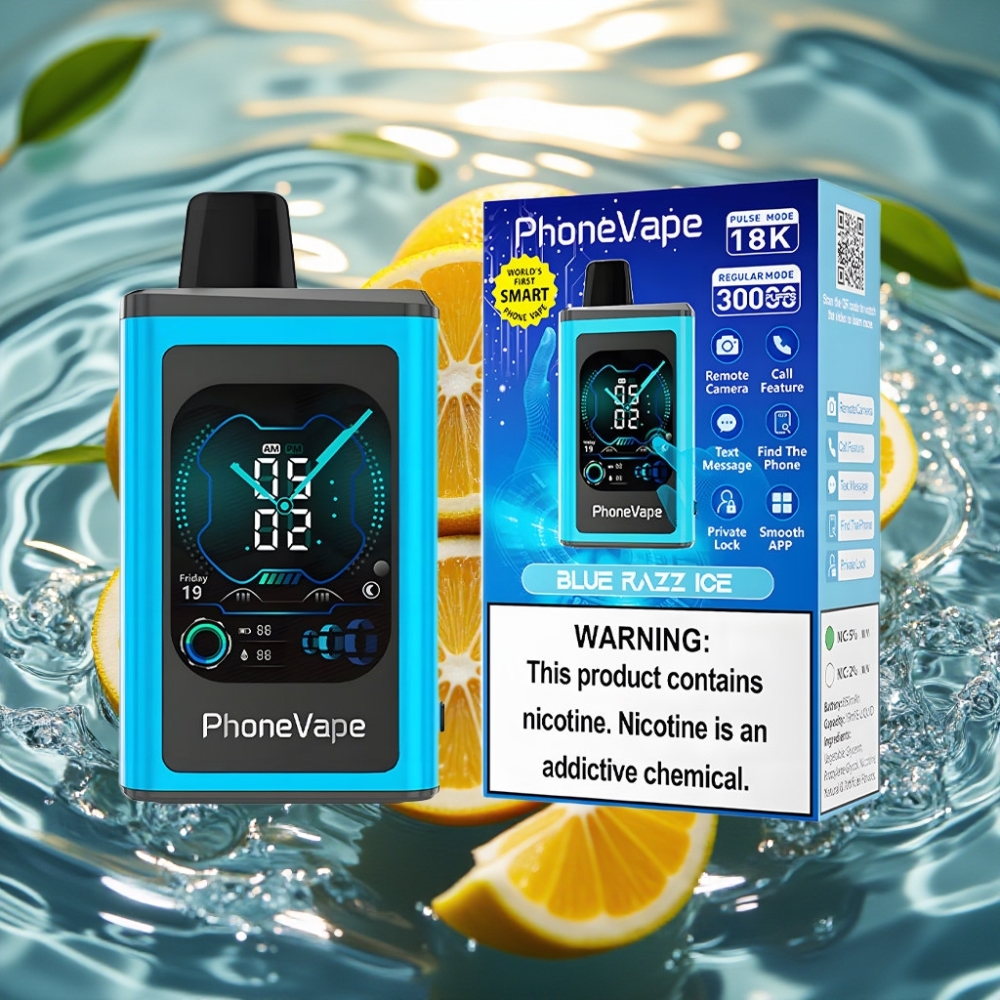 JNR PhoneVape 30000 puffs Disposable Vape Groselha Azul Gelo Turbo Modo App Câmera Tela Completa