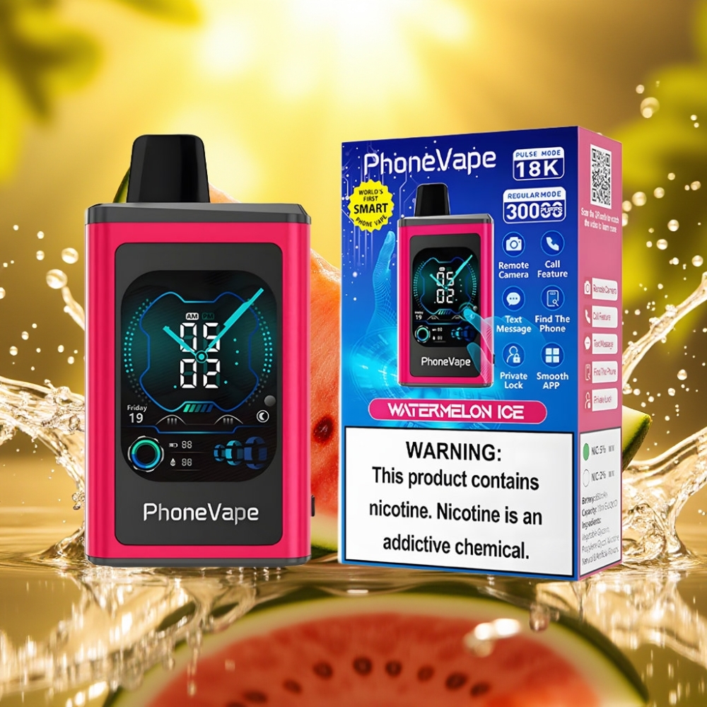 JNR PhoneVape 30000 puffs Recarregável Bateria 850mAh Tipo-C Turbo Modo Ajustável Controle por App Câmera Remota Melancia Gelo