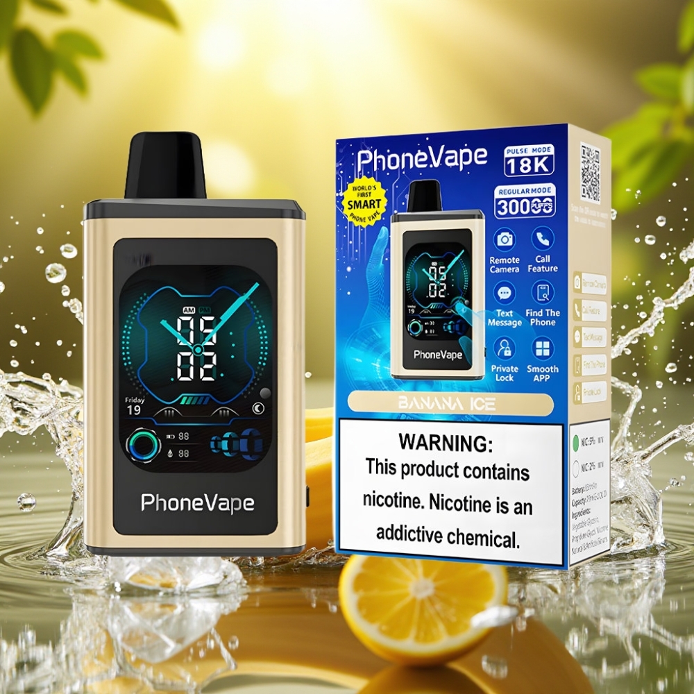 JNR PhoneVape 30000 puffs Recarregável Turbo Ajustável App Câmera Tela Banana Gelo