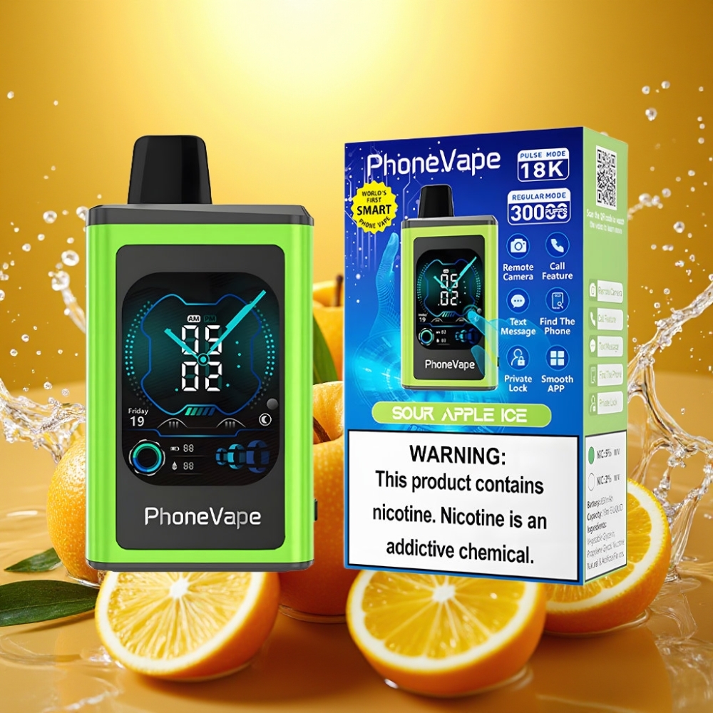 JNR PhoneVape 30000 puffs Recarregável USB-C Turbo Modo Câmera Remota Maçã Azeda Gelo