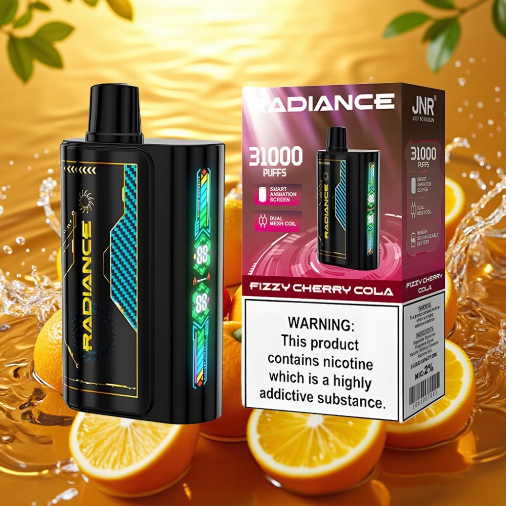 JNR Radiance 31000 Puffs 28ml Tela Animada Dual Mesh 950mAh Tipo-C Cereja-Cola Frisante