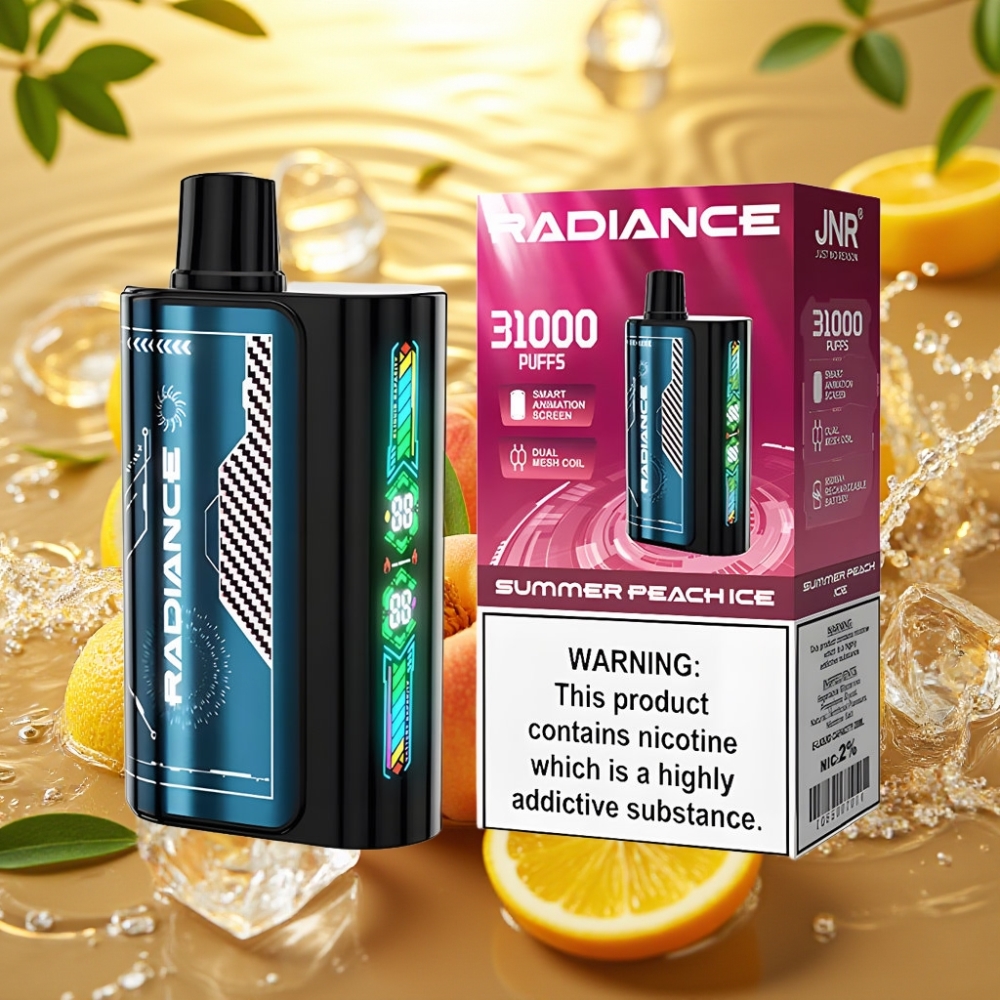JNR Radiance 31000 Puffs 28ml Tela Animada Dual Mesh 950mAh Type-C Pêssego Gelado de Verão