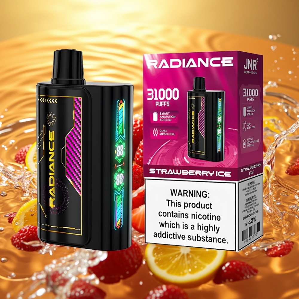 JNR Radiance 31000 Puffs 28ml Tela Animada Dual Mesh Bateria 950mAh Tipo-C Morango Gelo