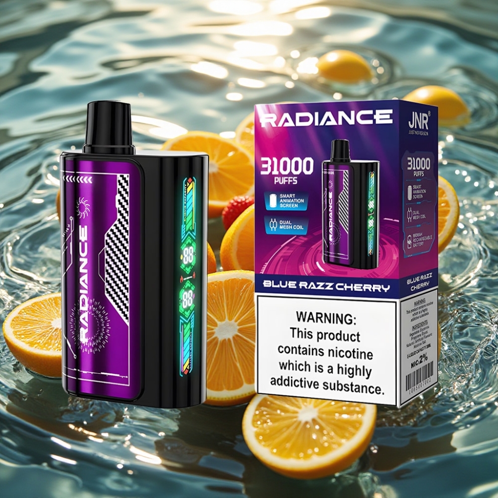 JNR Radiance 31000 Puffs 28ml Tela Animada Dual Mesh Bateria 950mAh Type-C Azul Cereja