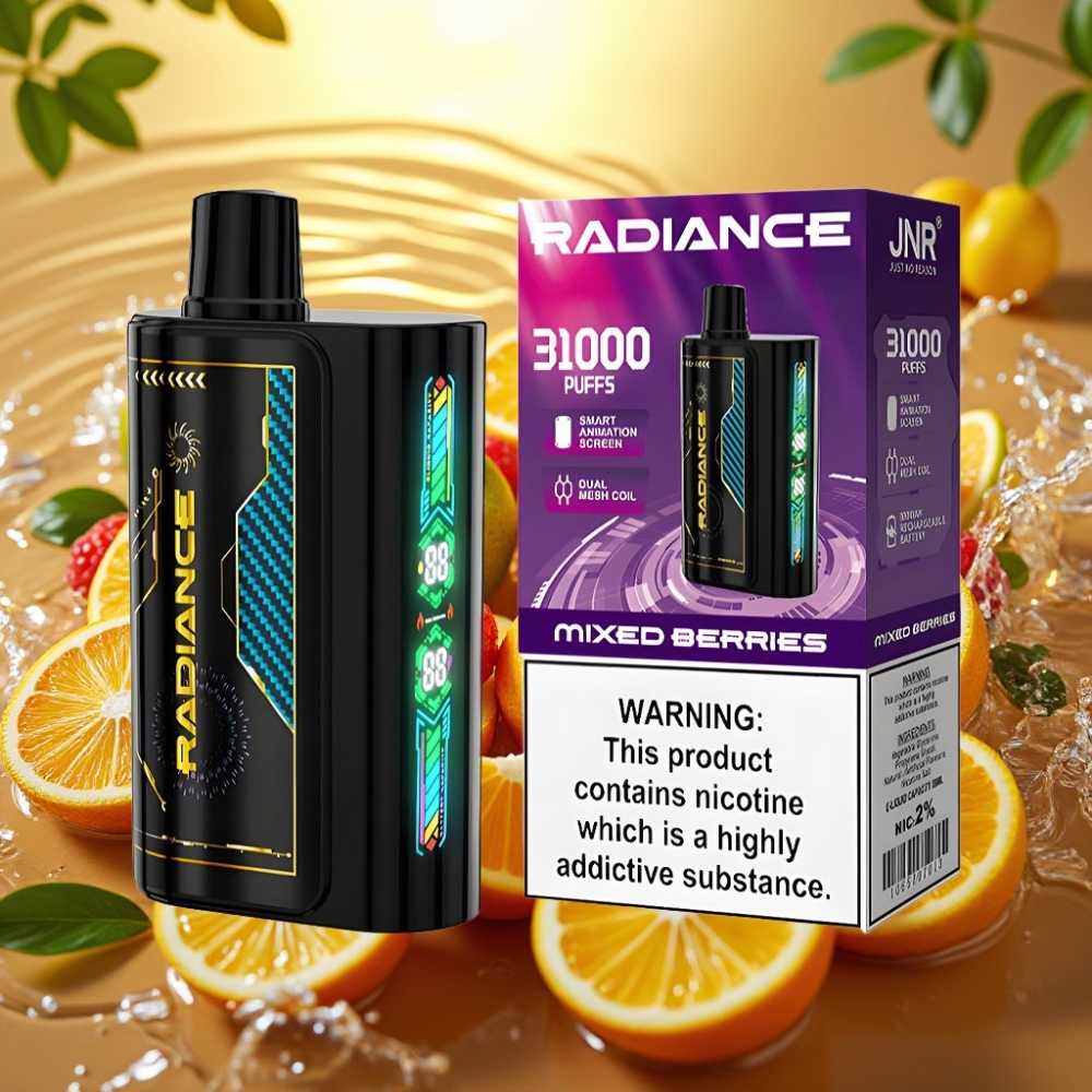 JNR Radiance 31000 Puffs 28ml Tela Inteligente Dual Mesh Bateria Recarregável Tipo-C Frutas Silvestres