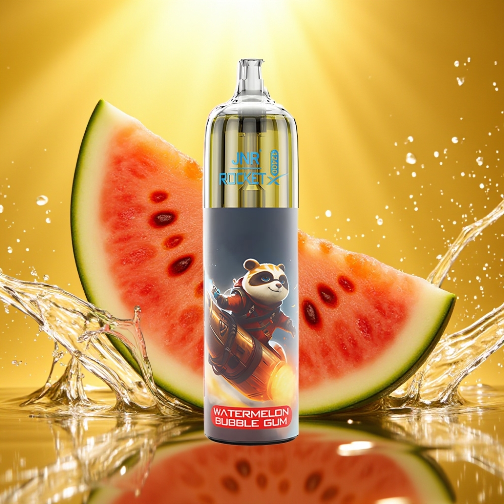 JNR Rocket-X 12400 Puffs Disposable Vape Balão de Melancia Chiclete com Fluxo de Ar Ajustável, Luzes RGB, Bobina Mesh 1.2ohm, Bateria 850mAh, 25ml, Tipo-C