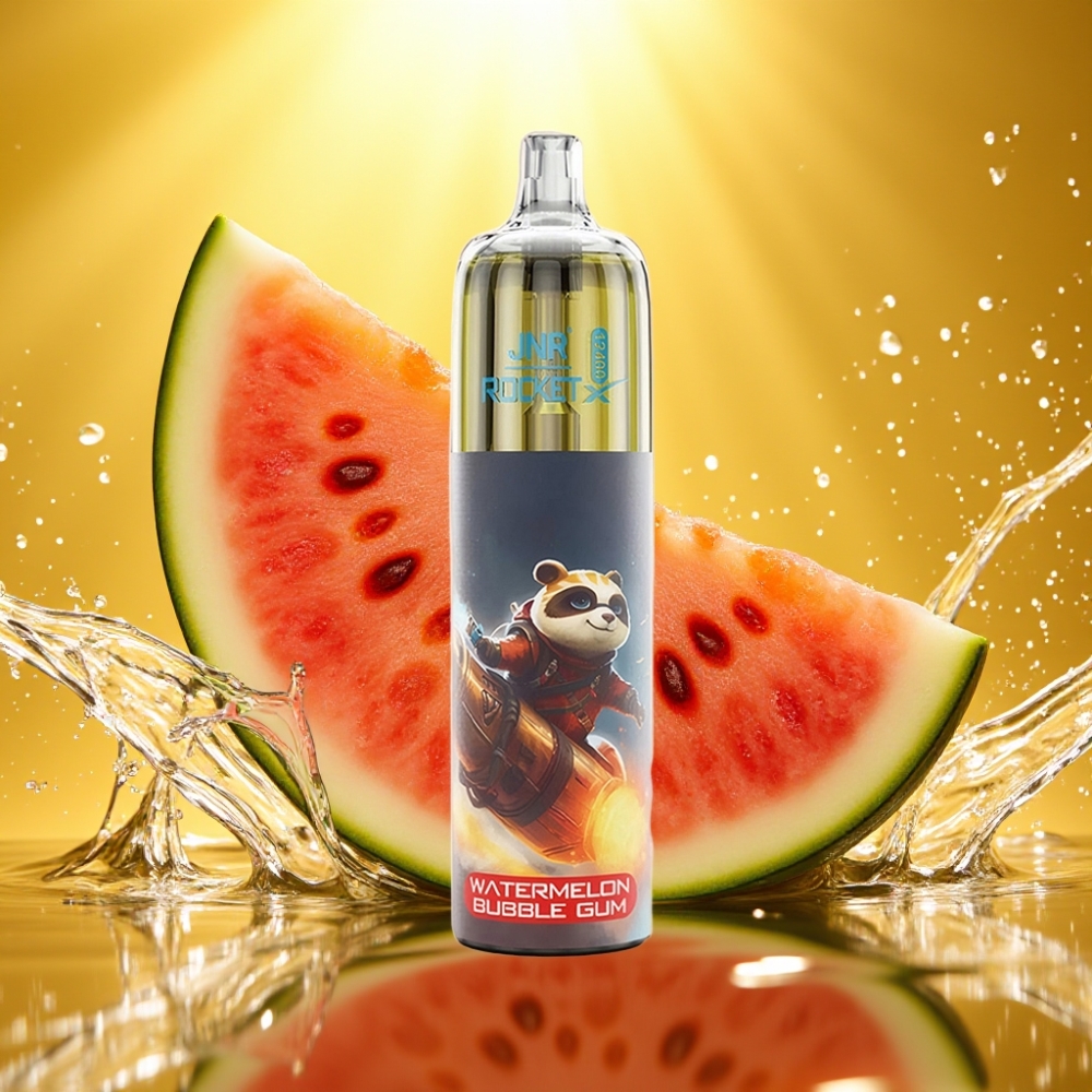JNR Rocket-X 12400 Puffs Disposable Vape Balão de Melancia Chiclete com Fluxo de Ar Ajustável, Luzes RGB, Bobina Mesh 1.2ohm, Bateria 850mAh, 25ml, Tipo-C