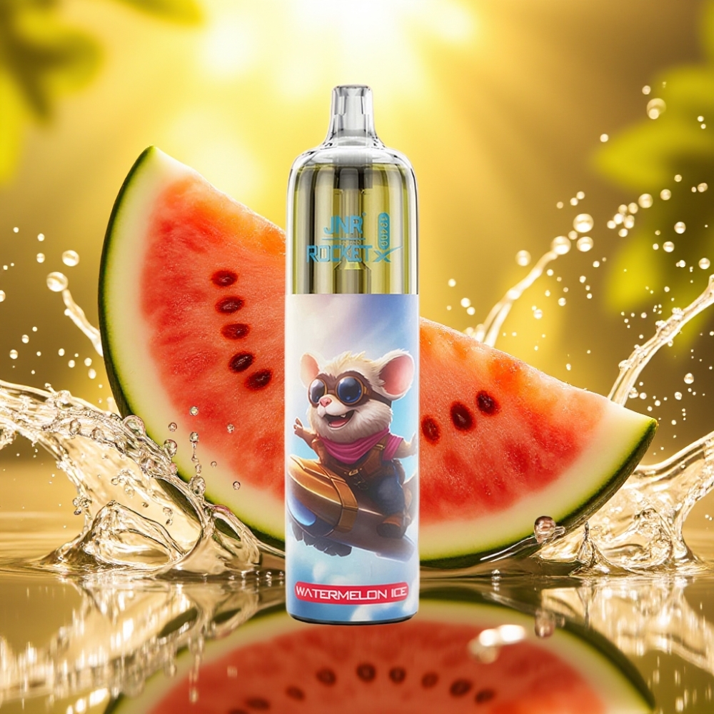 JNR Rocket-X 12400 Puffs Disposable Vape Melancia Gelada com Fluxo de Ar Ajustável, Luzes RGB, Bobina Mesh 1.2ohm, Bateria 850mAh, 25ml, Carga Rápida Type-C