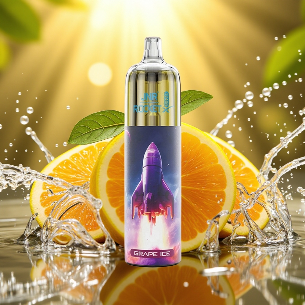 JNR Rocket-X 12400 Puffs Disposable Vape Uva Gelo com Fluxo de Ar Ajustável, RGB, 1.2ohm, 850mAh, 25ml, Tipo-C